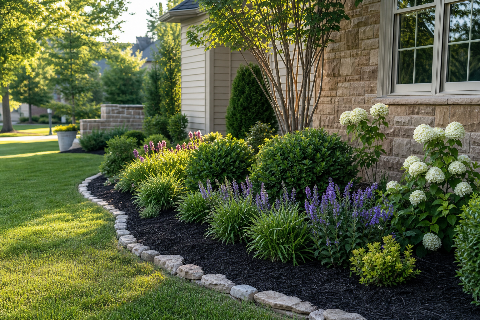 Freshly refreshed landscaped garden bed